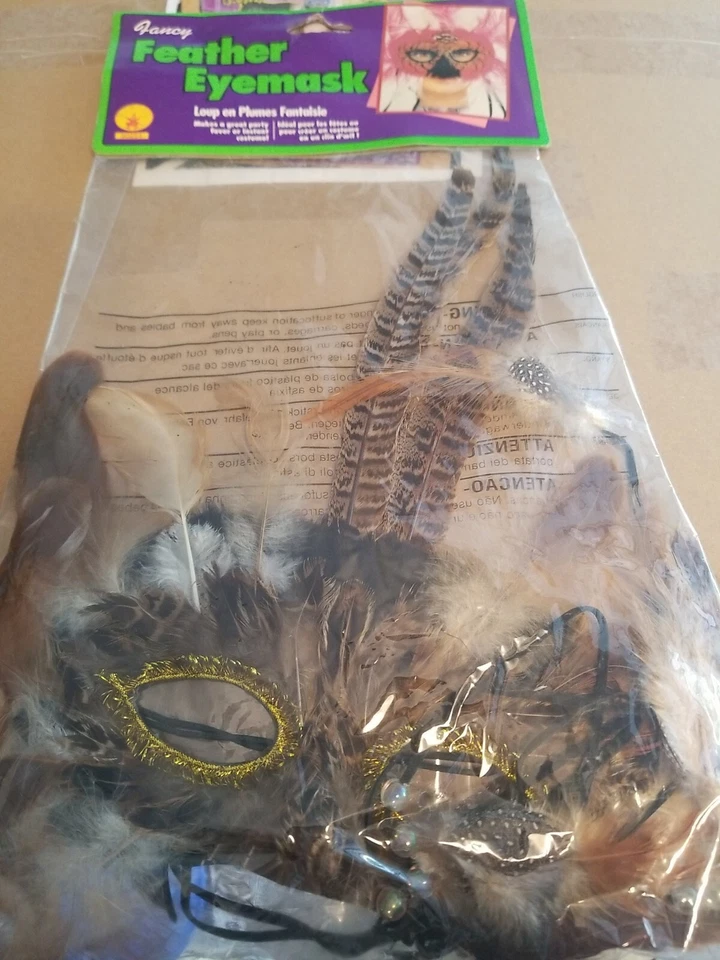 Women's Feather Masquerade Tan Venetian Eye Mask 50 % off - Image 1 of 1