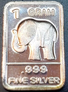 Elephant 1 Gram Silver Bar - Picture 1 of 2