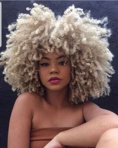 Short Spiral Curly Blonde Afro Fluffy Synthetic Heat Safe Wig With Bangs Cos - Picture 1 of 13