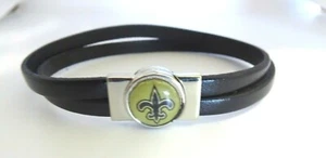 NFL New Orleans Saints BLACK LEATHER BRACELET MAGNETIC CLOSURE 7 INCHES  - Picture 1 of 1