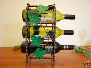 Hand Iron Metal French Vintage GrapeVine Wine Bottle Rack Stand - Picture 1 of 9
