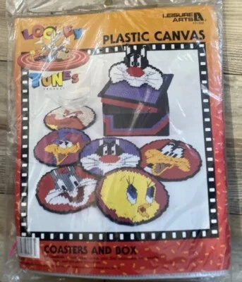 Looney Tunes Coasters & Box Leisure Arts Plastic Canvas Yarn Craft 1997 NOS VTG - Image 1 of 4