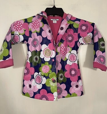 Hart strings Girls Mod Flowers Floral Pink Lined Hooded Rain Coat Size 2T EUC - Image 1 of 4
