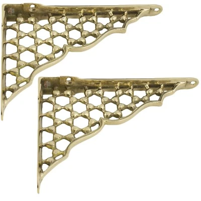 A.B HARDWARE Solid Polished Brass Honeycomb Wall Bracket Brackets Pair Shelf Antique Old