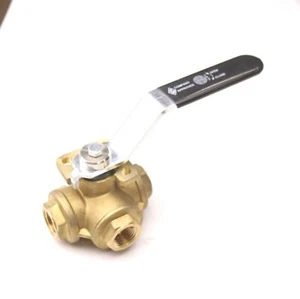 New RB CW617N PN30 Ball Valve, 3-Way, Brass, 3/8" NPT, With Handle - Picture 1 of 4