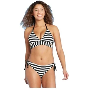 Kona Sol Women's Faux Wrap Hater Bikini Top Back & White Stripe (Small) S - Picture 1 of 1