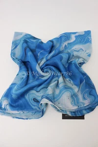 Bufanda de hiyab de algodón estampada chal envoltura gorros musulmanes 180x70 cm azul mármol - Imagen 1 de 3