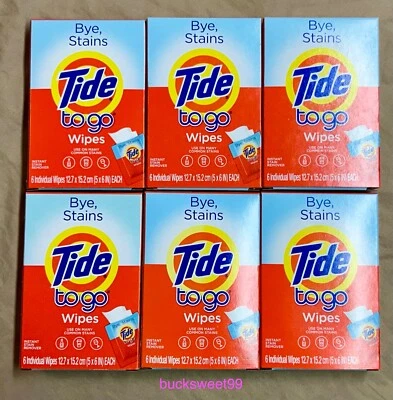 Toallitas Tide To Go, 6 unidades cada paquete, toallitas de 5" x 6", tamaño de viaje - 6 PAQUETES Foto 1 de 4