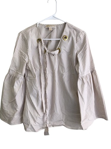 Top tunica Michael Kors donna M marrone e bianco righe stringate occhiello manica a campana