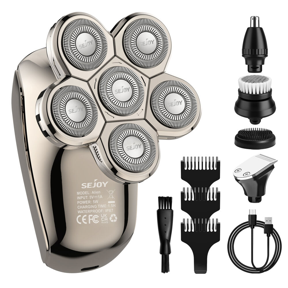 SEJOY Wet & Dry Electric Shaver 5IN1 Bald Head Shaver Beard Trimmer Hair Clipper