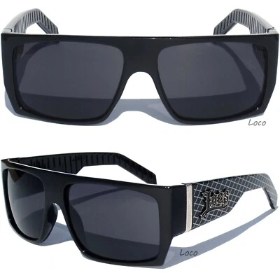 LOCS - FLAT TOP Black and White Stripes Frame Mens SUNGLASSES Motorcycle Shades - Image 1 of 3