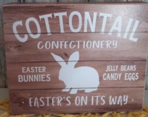 EASTER Cottontail Sign Decor bunny/lettering on faux barn board 8x7x1 1/2 - MDF - Picture 1 of 3