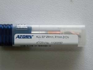 Fresa de toro VHM 8,0 x 63,0 x 9,0 mm de ATORN 30°, 2 dientes, R = 1. ALUMINIO - Imagen 1 de 3