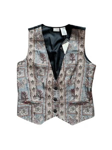 Vintage 90s White Stag Button-Down Vest Beige & Blue Leaf Print, NWT, Size Medi - Picture 1 of 5