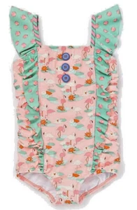 Traje de baño Matilda Jane Flamingo Slip & Slide de una pieza rosa aguamarina talla 8 - Imagen 1 de 2