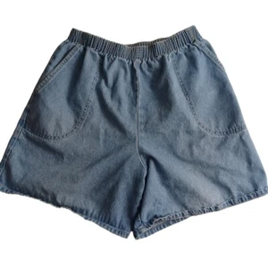 Vintage Sport Timer Mom Jeans Denim Shorts Size 14 Blue -Elastic Waist -Pockets - Picture 1 of 13