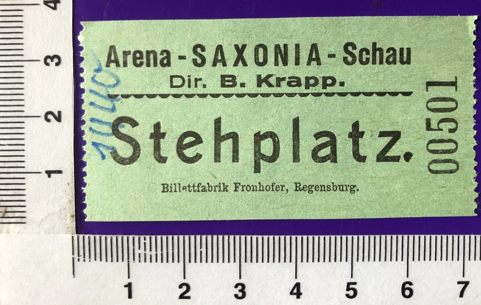Eintrittskarte Ticket Billett Arena-SAXONIA-Schau Dir B Krapp Stehplatz 1940 - Bild 1 von 2
