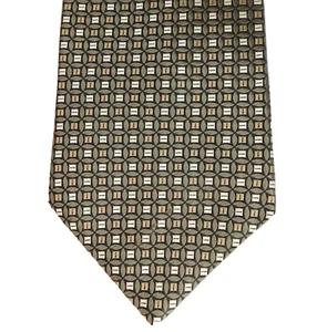 Woven green pure silk tie M and S Marks & Spencer circle check pattern VGC - Picture 1 of 3