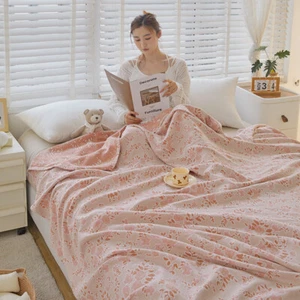 Pure Cotton Blanket Double Faces Soft Thin For Summer Multi Size Gauze Bed Cover - Picture 1 of 26