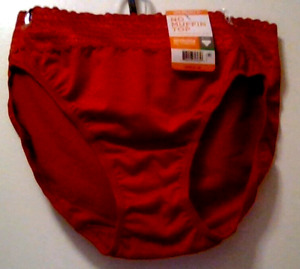 Warner's NWT Women's NO MUFFIN TOP-Size L/7-RED  Lace Hi 'French'Cut Brief Panty