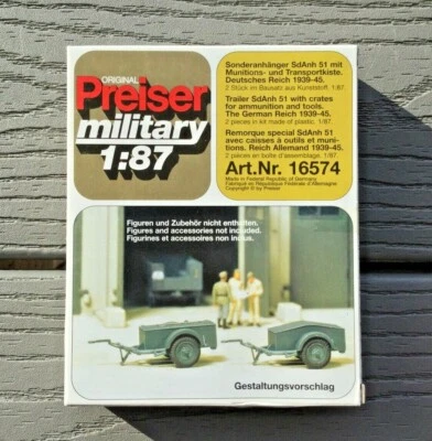 PREISER MILITARY 1/87 WW 2 GERMAN TRAILERS SDNAB 51 & CRATES MODEL KIT 16574 NIB Foto 1 de 4