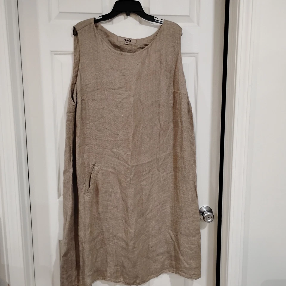 Vestido midi FLAX 100 % lino Lagenlook marrón a cuadros talla 2G Foto 1 de 4