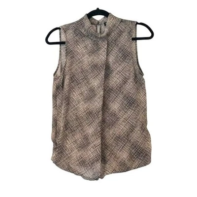 Blusa Worth New York Sin Mangas Plisada Seda Talla 4 Marrón y Crema Carrera Fluida Foto 1 de 4