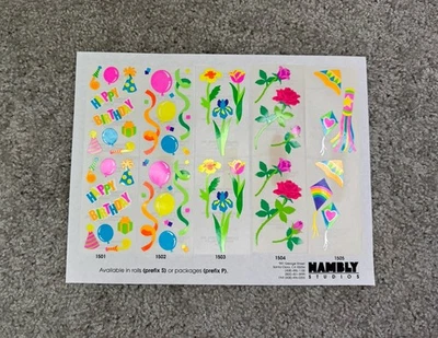 Vintage Stickers Hambly Studios Happy Birthday Balloons Flowers Sheet VTG 80s - Image 1 of 4