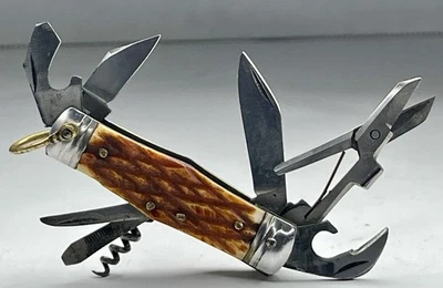 Rare Vintage Japanese Mini Hobo Camping Utility Pocket Knife 8 Tools Rustic 2.5” - Image 1 of 4