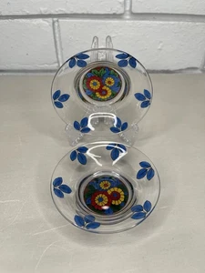 Vintage Stuart Crystal England Salt Cellar/Condiment Bowls x2 Painted Florals - Picture 1 of 9