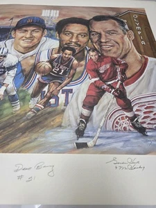 Joe Schmidt Dave Bing Al Kaline Gordie Howe Auto Limited Edition 30x26 Litho JSA - Bild 1 von 8