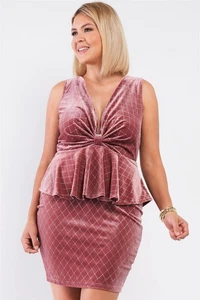 Mini Vestido Acolchado Estampado Brillo Sin Mangas Lazo Cuello en V Acampanado Dobladillo Ajustado - Imagen 1 de 3