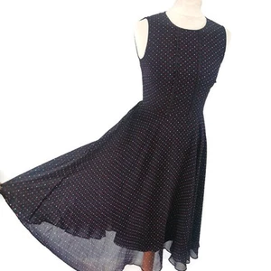 HOBBS Fit Flare Chiffon Polka Dot Sleeveless Dress Navy Blue UK 8 Party - Picture 1 of 11