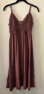 Vestido midi para mujer talla L (se adapta a más pequeño) crochet malva boho hippy Foto 1 de 4