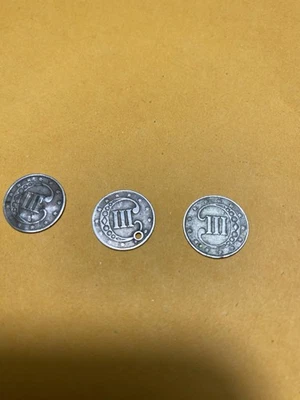 1852 2 1853 3CS Three Cent Silver one with hole 3 Coins Total - Image 1 of 4