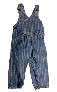 Salopette vintage Oshkosh B'Gosh gilet denim blu rosa righe taglia 2T - Foto 1 di 8