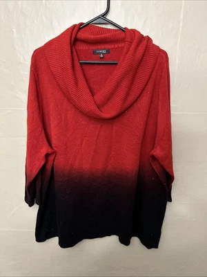 elementz top 3X Red Ombré Cowl Neck Sweater 3/4 Sleeves  - Image 1 of 4