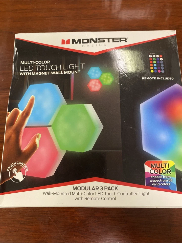 Monster Multi-Color LED Touch Light IR Hexalights 3PC with Magnet Wall Mount NEW - Image 1 of 2
