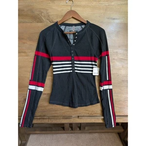 Free People Tunic Top Women Large Black Double Stripe Long Sleeve Snap Front NWT - Picture 1 of 4