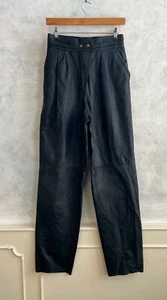 Vintage C&A Cowhide Real Leather Biker Rock Retro Lined High Waist Trousers 8/10 - Picture 1 of 10