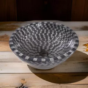 24" Black and White MOP Mosaic Work Wash Basin Elegant Sink Home Interior Decors - Picture 1 of 9