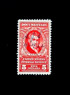 US Stamp - 1954 Revenue Documentary $5 G.M Bibb Pen Cancel Sn R676 r56🔥 - Image 1 of 2