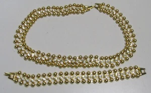 Collar y pulsera retro de imitación de oro con piedras de cristal transparente bisutería - Imagen 1 de 3