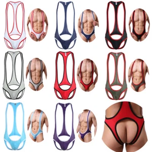 Herren Sexy Wrestling Singlet Bodysuits Jockstraps Overall offene Knöpfe M L XL XXL - Bild 1 von 76