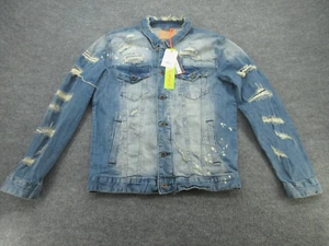 Smoke Rise Denim Jacket Mens Large Blue Distressed Jean Jacket Stretch L NEW - Picture 1 of 18