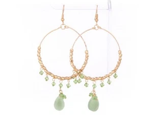  EARRINGS 2" Hoops Green Crystal 2" Hoop Pierced Wire Earrings - Picture 1 of 1