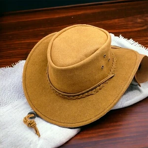 100 % Echtleder Cowboy hellbraune Mütze australischer westlicher Stil Outback für Männer Frauen - Bild 1 von 8