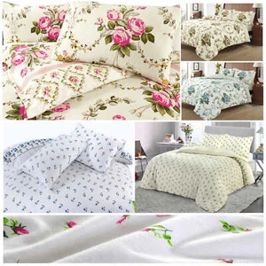 Floral Rose Flannelette Brushed Cotton Duvet Pillow Cover Bedding - Picture 1 of 22