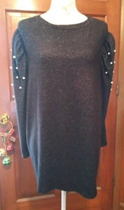 Cato Size 18/20 (2X) Ideal Black Long Sleeves with Pearls Sweater Blouse Cib2 - Picture 1 of 10