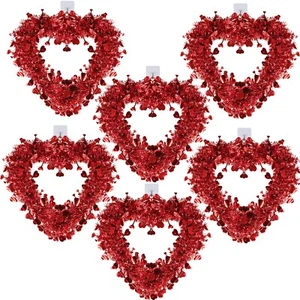 6 Pack Red Valentine Heart Wreaths Tinsel Heart Shaped Wreaths with Foil Hear... - Picture 1 of 7